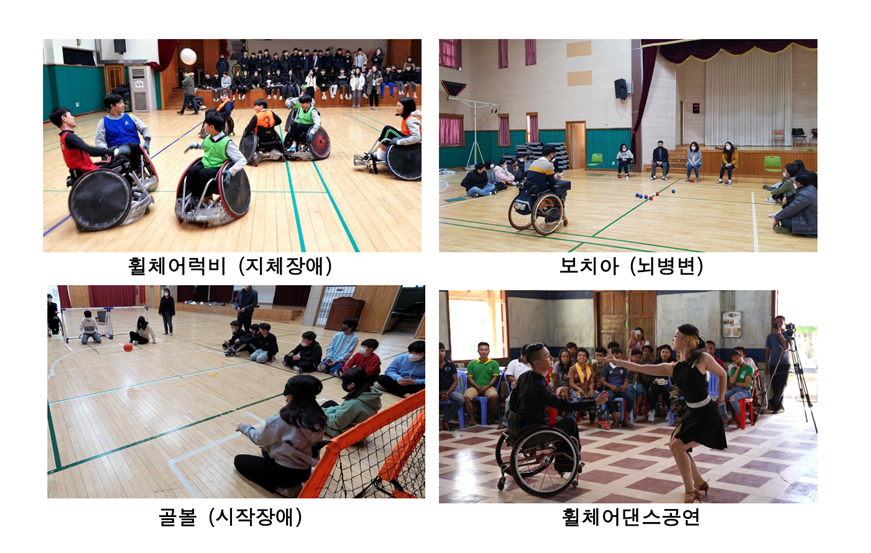 휠체어럭비 (지체장애) 보치아 (뇌병변) 골볼 (시각장애) 휠체어댄스공연